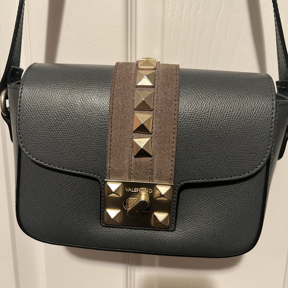 Valentino Slate Gray Leather Crossbody Bag